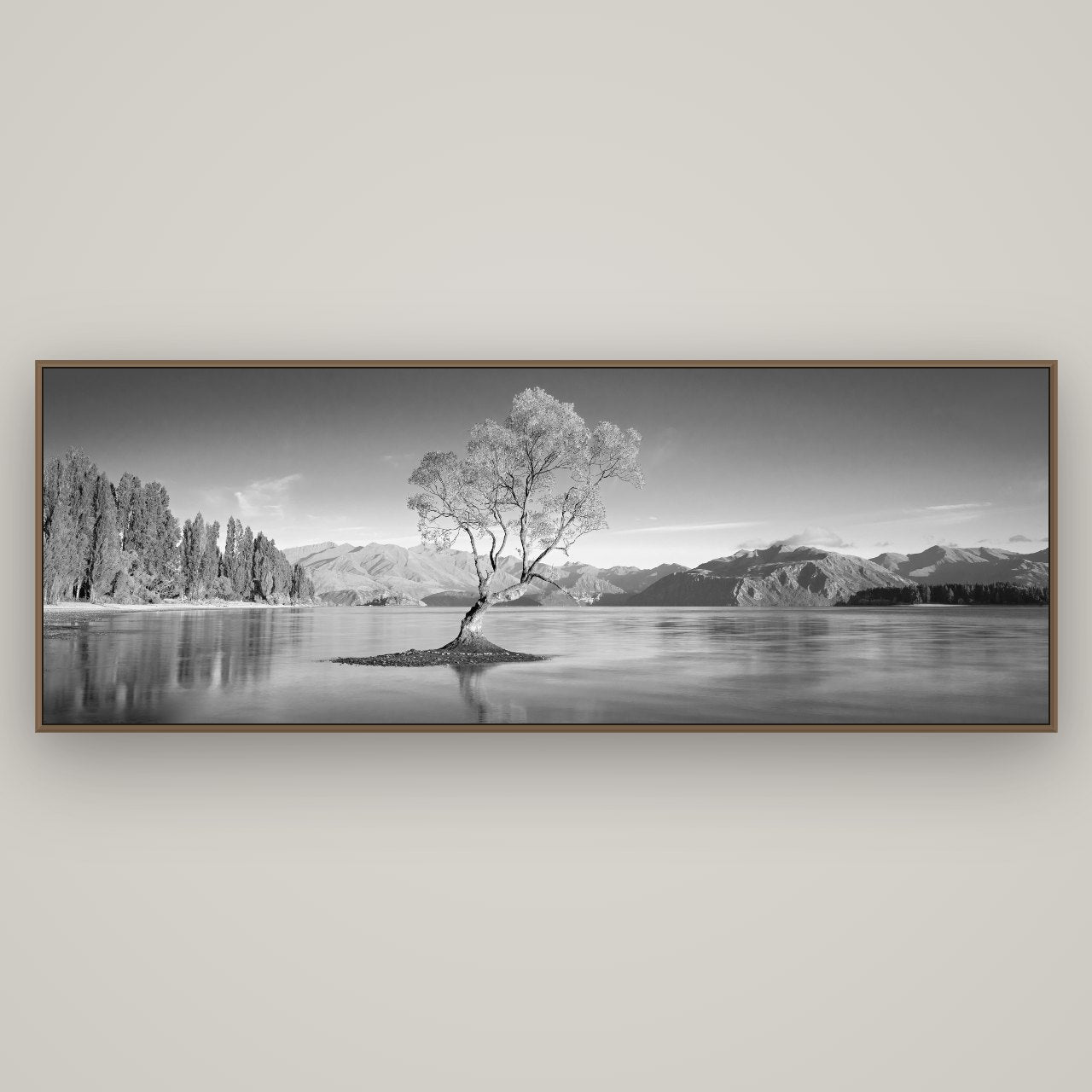 Solitude in the Shallows, Lake Wanaka, Basel Walnut, 198×70 cm. New Zealand fine art wall art by Stephen Milner.