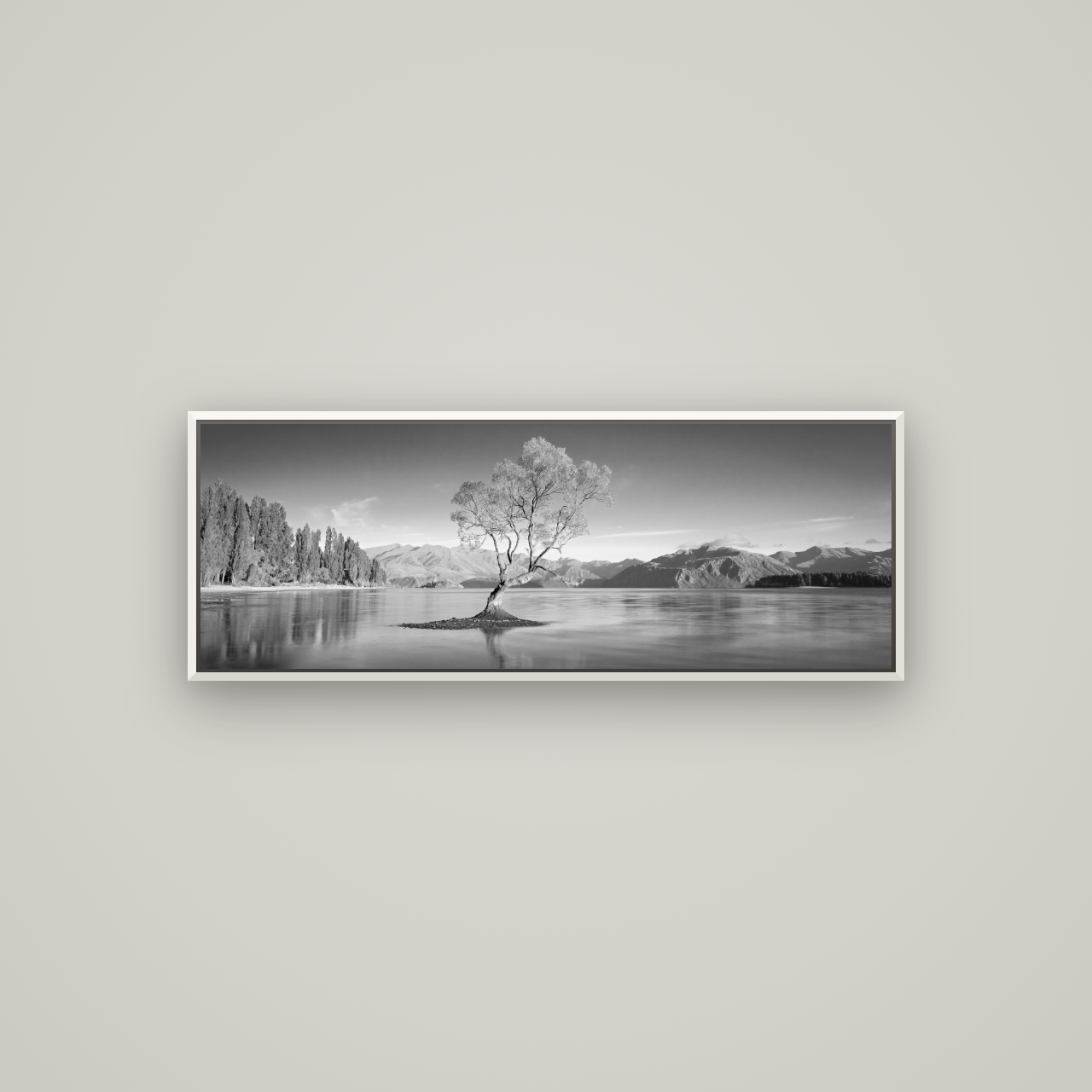 Solitude in the Shallows, Lake Wanaka — Basel White, 113×40 cm. New Zealand fine art wall art by Stephen Milner.