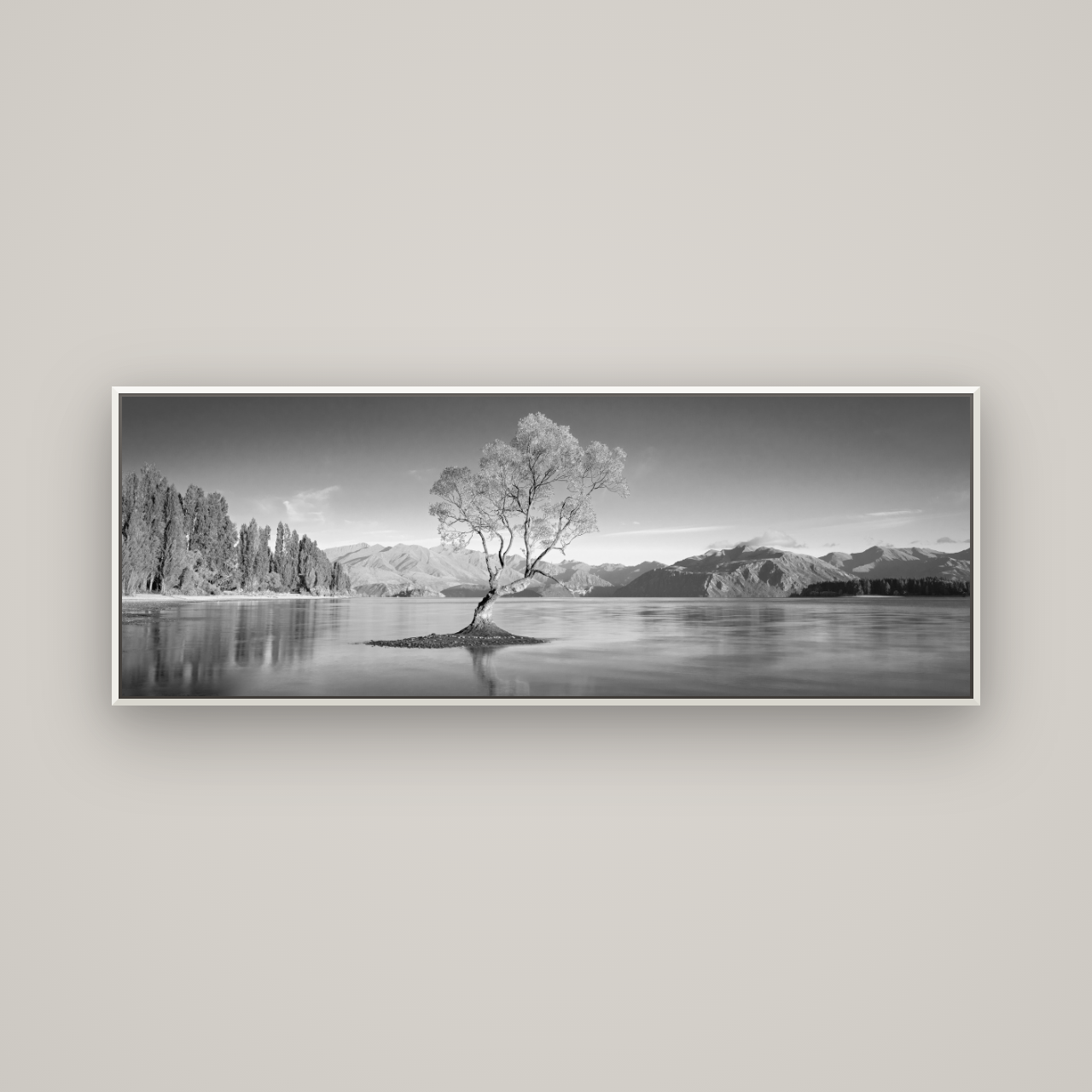 Solitude in the Shallows, Lake Wanaka — Basel White, 170×60 cm. New Zealand fine art wall art by Stephen Milner.
