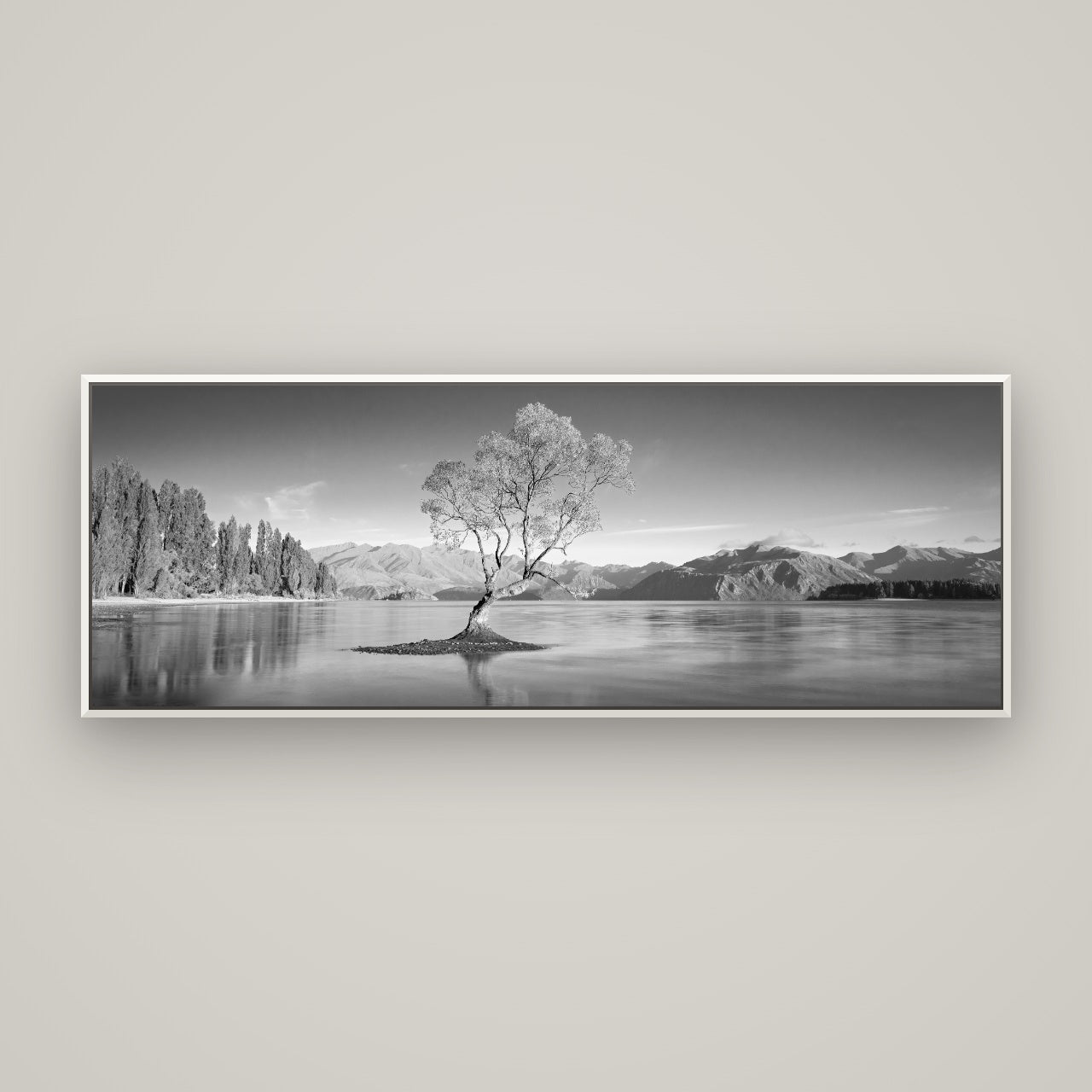 Solitude in the Shallows, Lake Wanaka — Basel White, 170×60 cm. New Zealand fine art wall art by Stephen Milner.