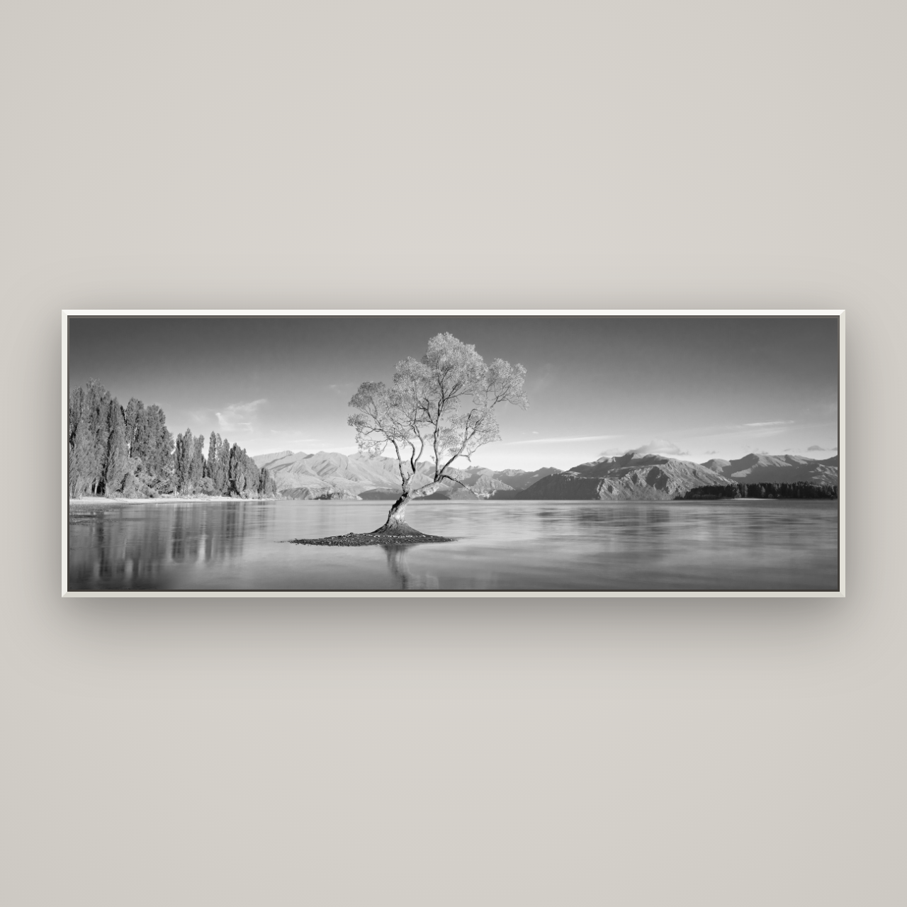 Solitude in the Shallows, Lake Wanaka — Basel White, 198×70 cm. New Zealand fine art wall art by Stephen Milner.