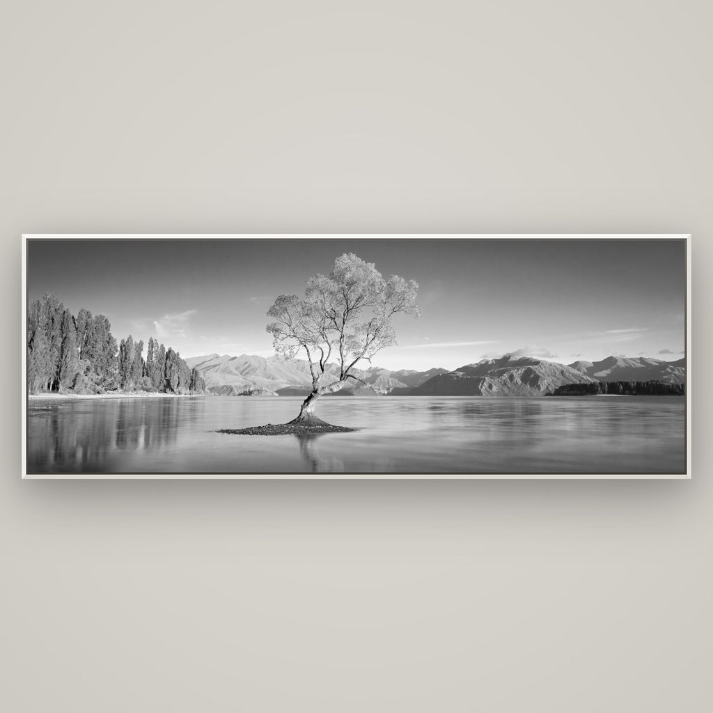 Solitude in the Shallows, Lake Wanaka — Basel White, 198×70 cm. New Zealand fine art wall art by Stephen Milner.