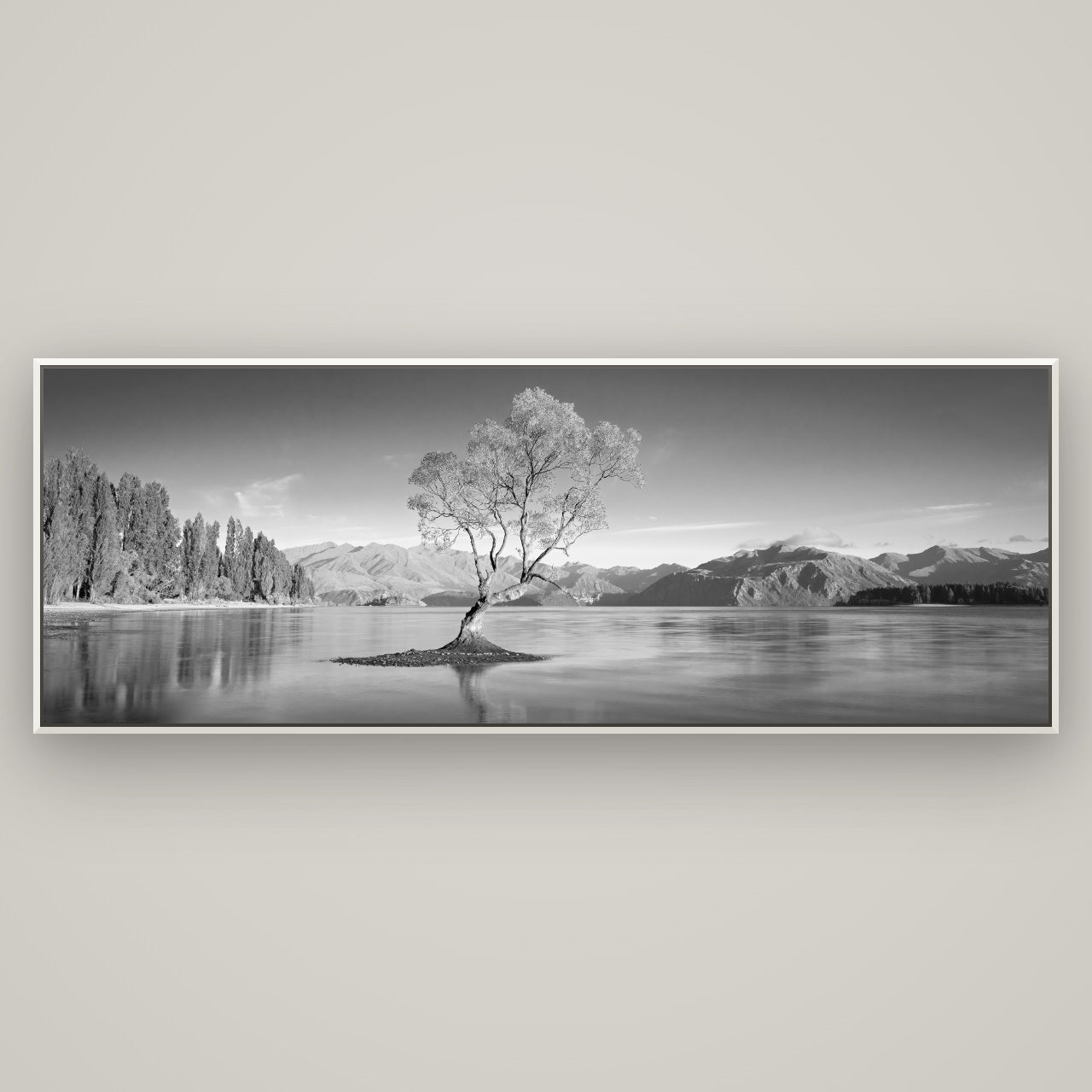 Solitude in the Shallows, Lake Wanaka — Basel White, 198×70 cm. New Zealand fine art wall art by Stephen Milner.