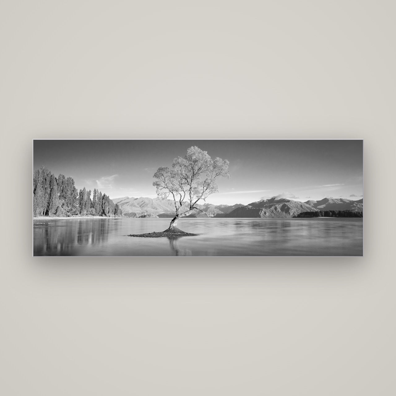 Solitude in the Shallows, Lake Wanaka — Slimline Silver, 170×60 cm. New Zealand fine art wall art by Stephen Milner.