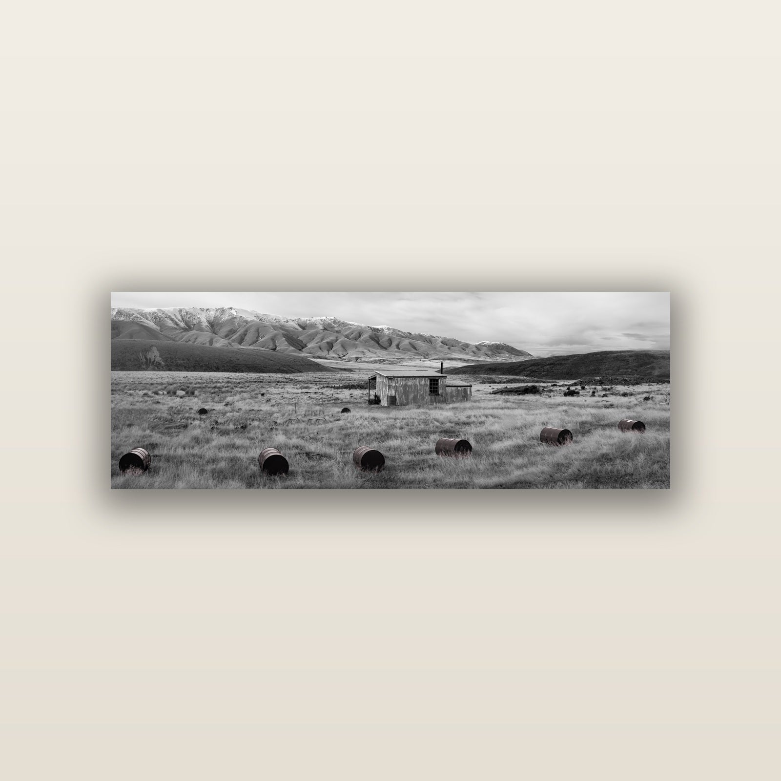 Solitude in the Wild, Barrels of Resilience — acrylic panel print, small 76 × 25 cm. New Zealand fine art landscape wall art by Stephen Milner.