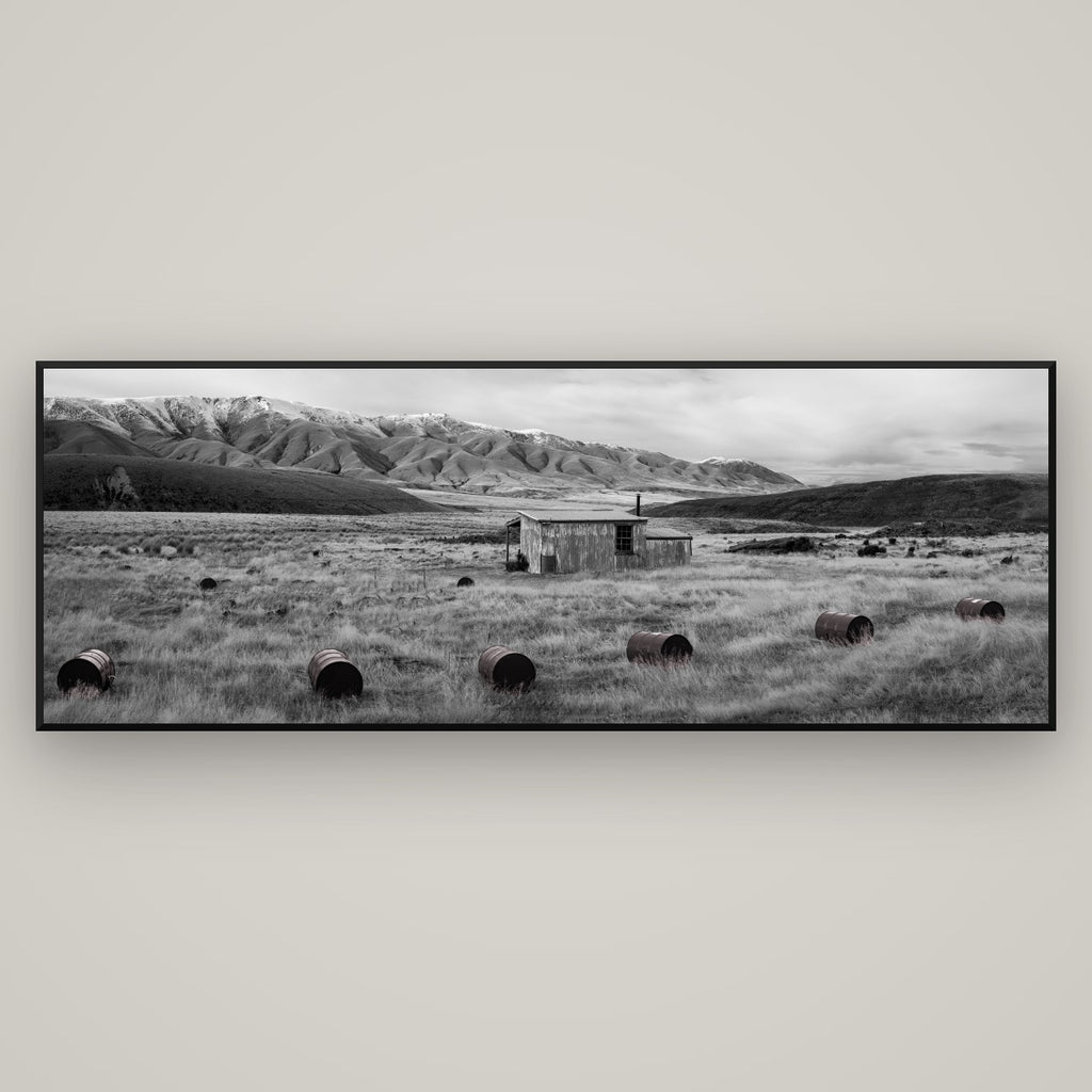 Solitude in the Wild, Barrels of Resilience — Basel Black Matte, 198×70 cm. New Zealand fine art wall art by Stephen Milner.