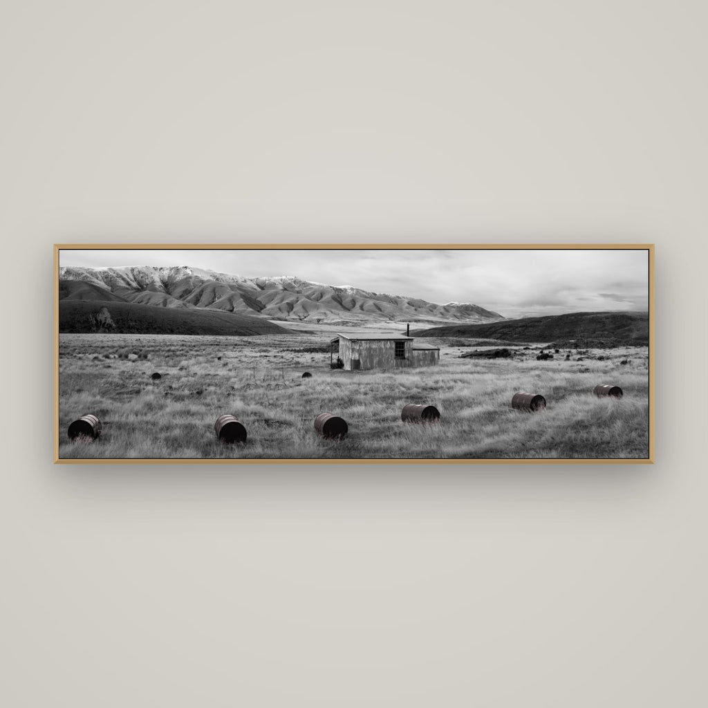 Solitude in the Wild, Barrels of Resilience, Basel Natural Oak, 170×60 cm. New Zealand fine art wall art by Stephen Milner.