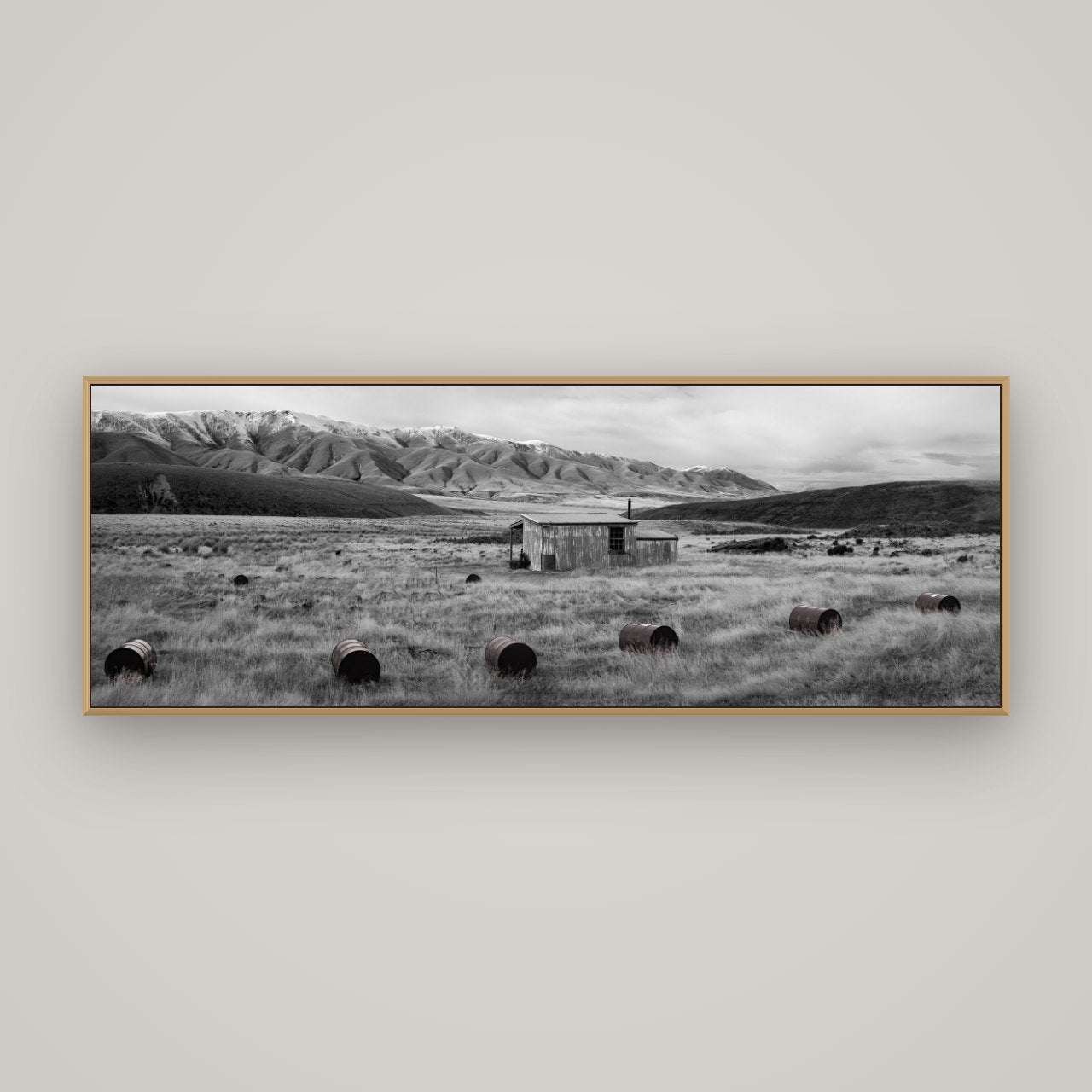 Solitude in the Wild, Barrels of Resilience, Basel Natural Oak, 170×60 cm. New Zealand fine art wall art by Stephen Milner.