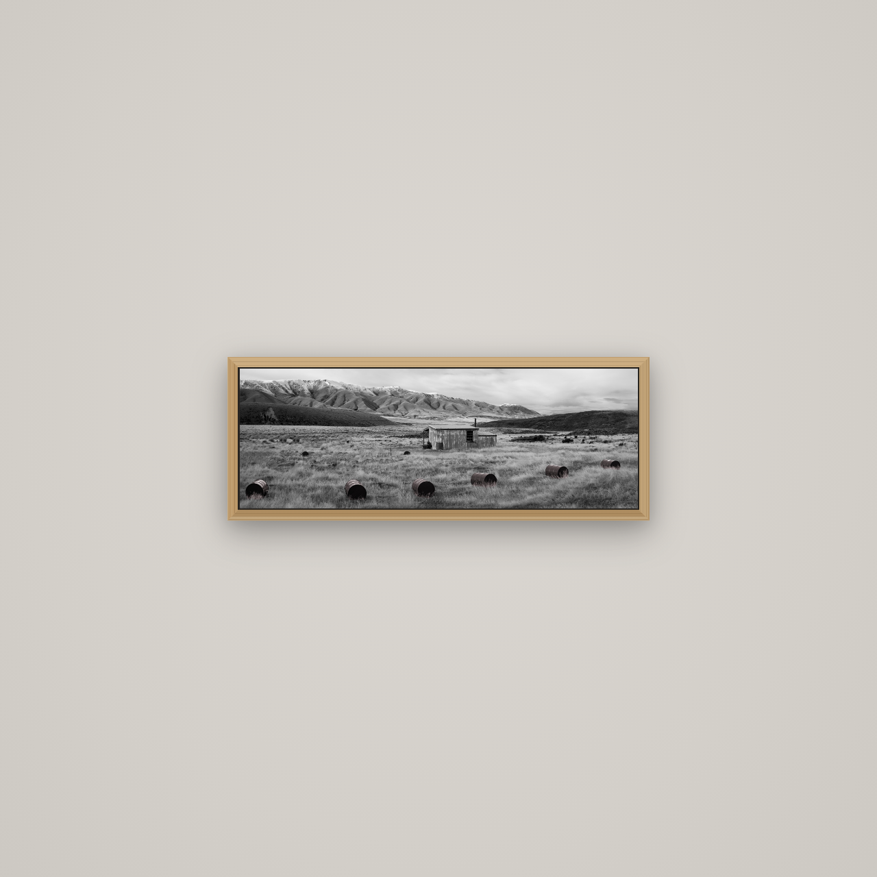 Solitude in the Wild, Barrels of Resilience, Basel Natural Oak, 57×20 cm. New Zealand fine art wall art by Stephen Milner.