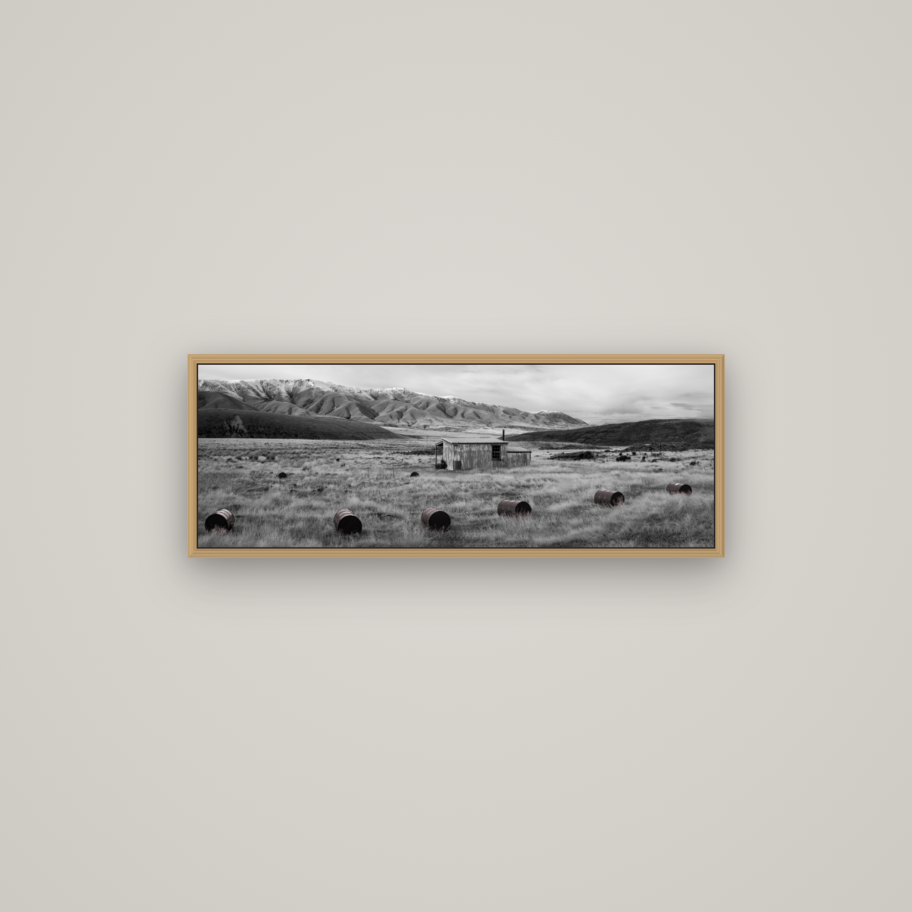 Solitude in the Wild, Barrels of Resilience, Basel Natural Oak, 85×30 cm. New Zealand fine art wall art by Stephen Milner.
