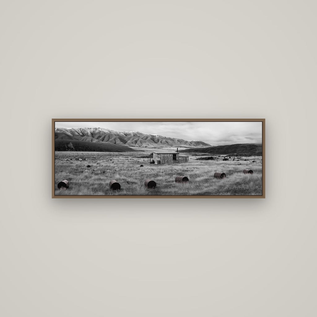 Solitude in the Wild, Barrels of Resilience, Basel Walnut, 113×40 cm. New Zealand fine art wall art by Stephen Milner.