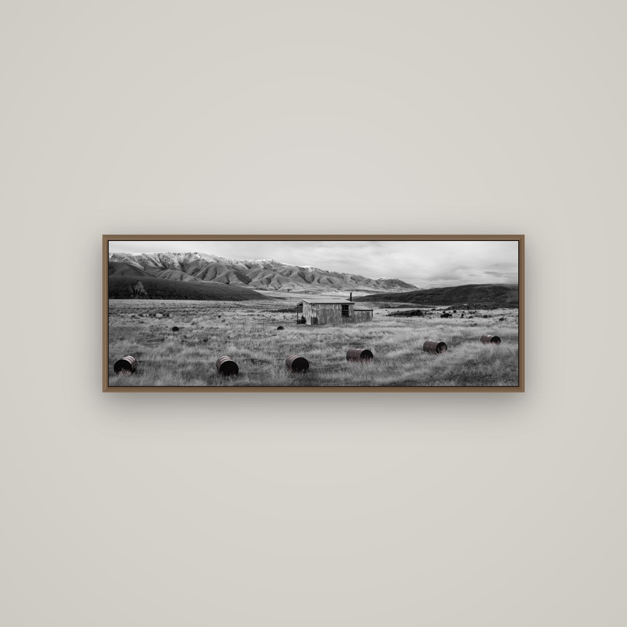 Solitude in the Wild, Barrels of Resilience, Basel Walnut, 113×40 cm. New Zealand fine art wall art by Stephen Milner.
