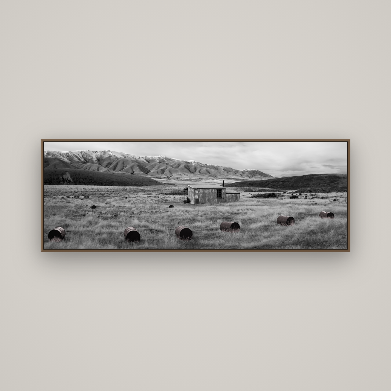 Solitude in the Wild, Barrels of Resilience, Basel Walnut, 170×60 cm. New Zealand fine art wall art by Stephen Milner.