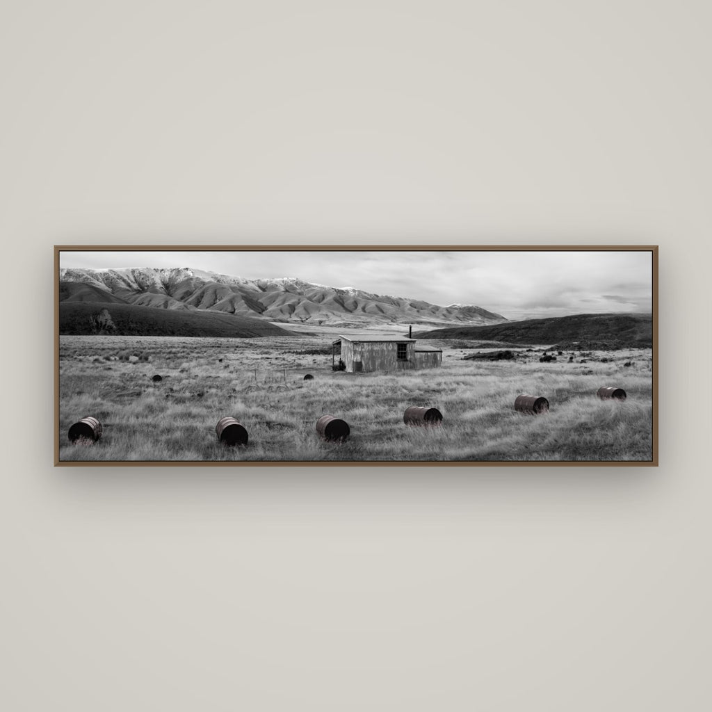 Solitude in the Wild, Barrels of Resilience, Basel Walnut, 170×60 cm. New Zealand fine art wall art by Stephen Milner.