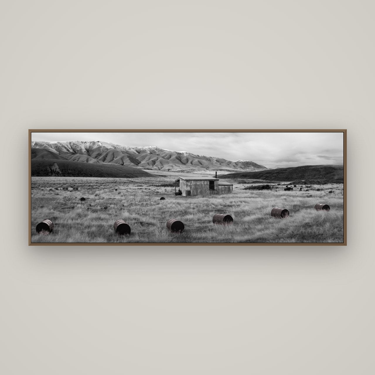 Solitude in the Wild, Barrels of Resilience, Basel Walnut, 170×60 cm. New Zealand fine art wall art by Stephen Milner.