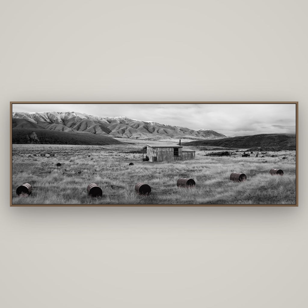 Solitude in the Wild, Barrels of Resilience, Basel Walnut, 198×70 cm. New Zealand fine art wall art by Stephen Milner.