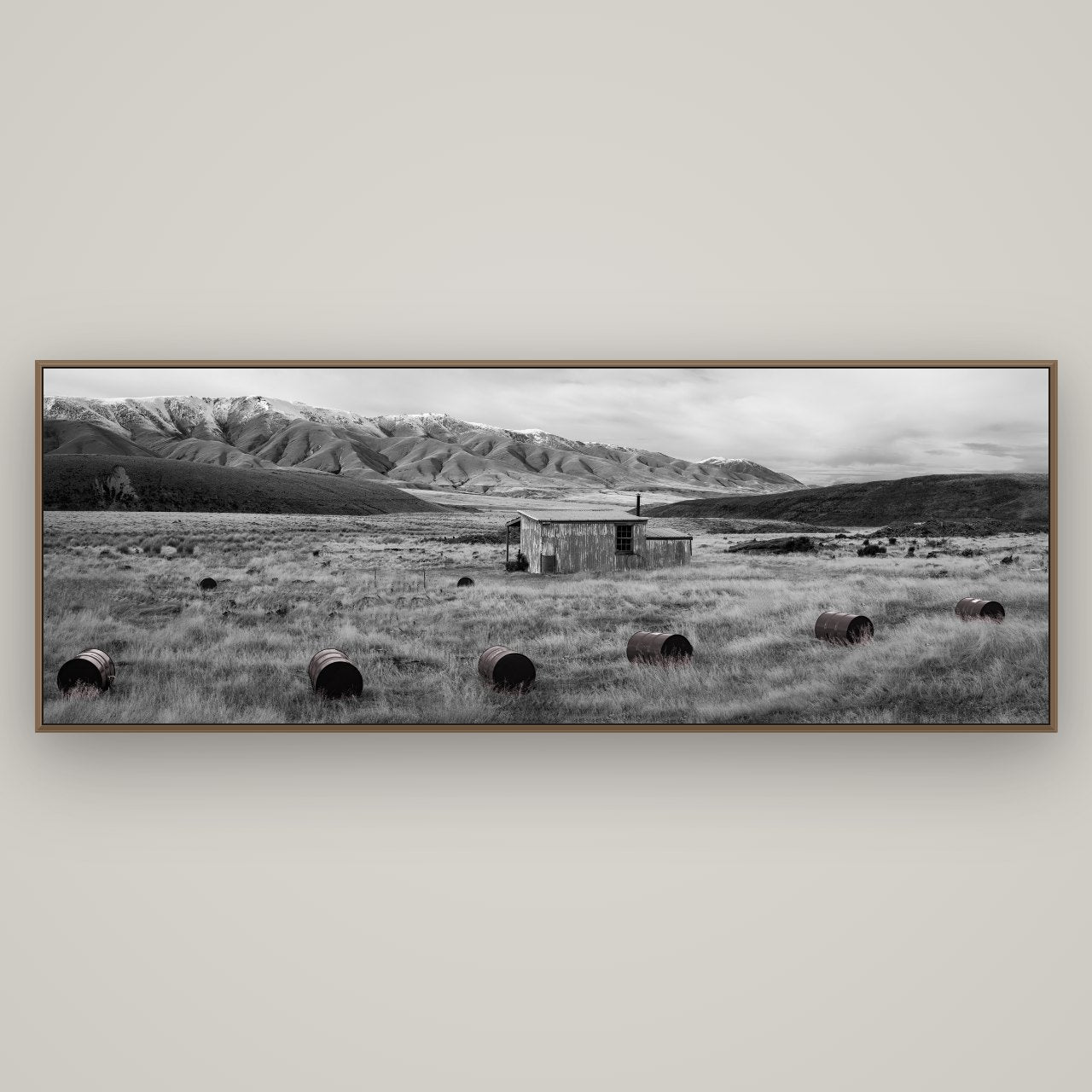 Solitude in the Wild, Barrels of Resilience, Basel Walnut, 198×70 cm. New Zealand fine art wall art by Stephen Milner.