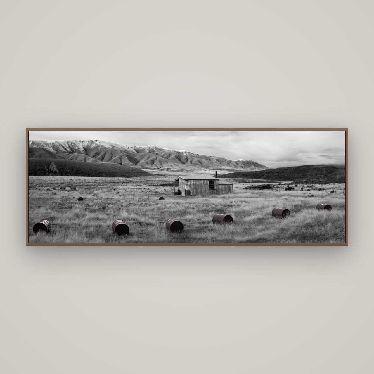 Solitude in the Wild, Barrels of Resilience, Basel Walnut, 198×70 cm. New Zealand fine art wall art by Stephen Milner.