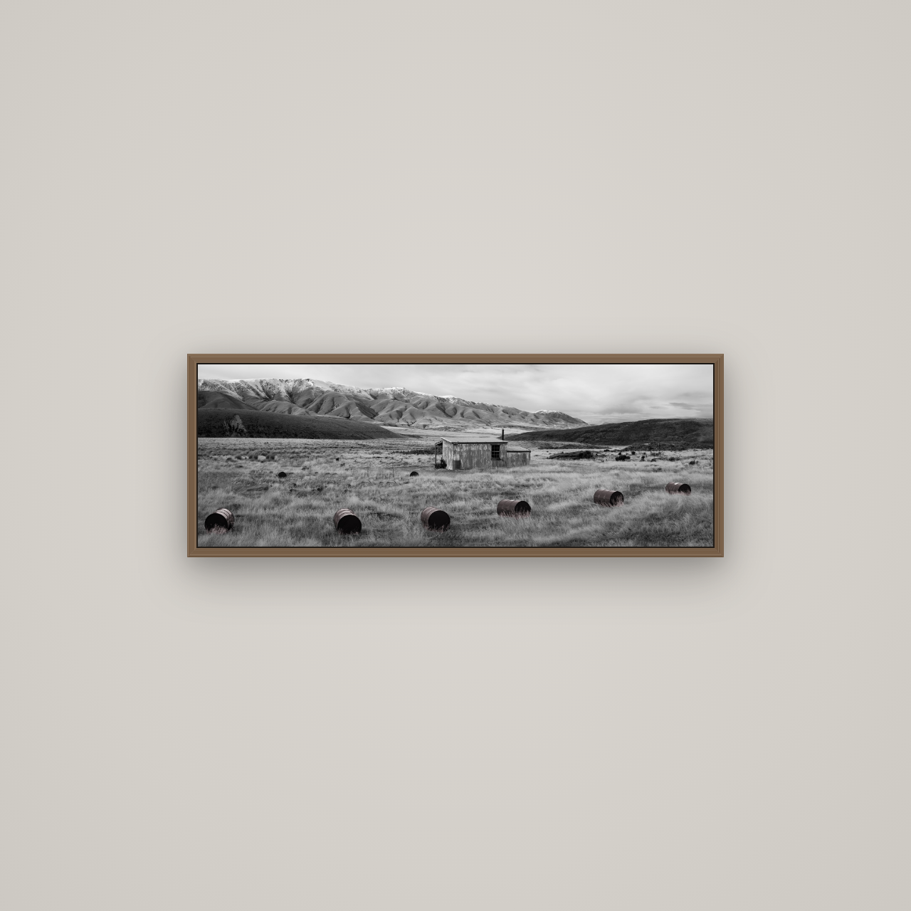 Solitude in the Wild, Barrels of Resilience, Basel Walnut, 85×30 cm. New Zealand fine art wall art by Stephen Milner.