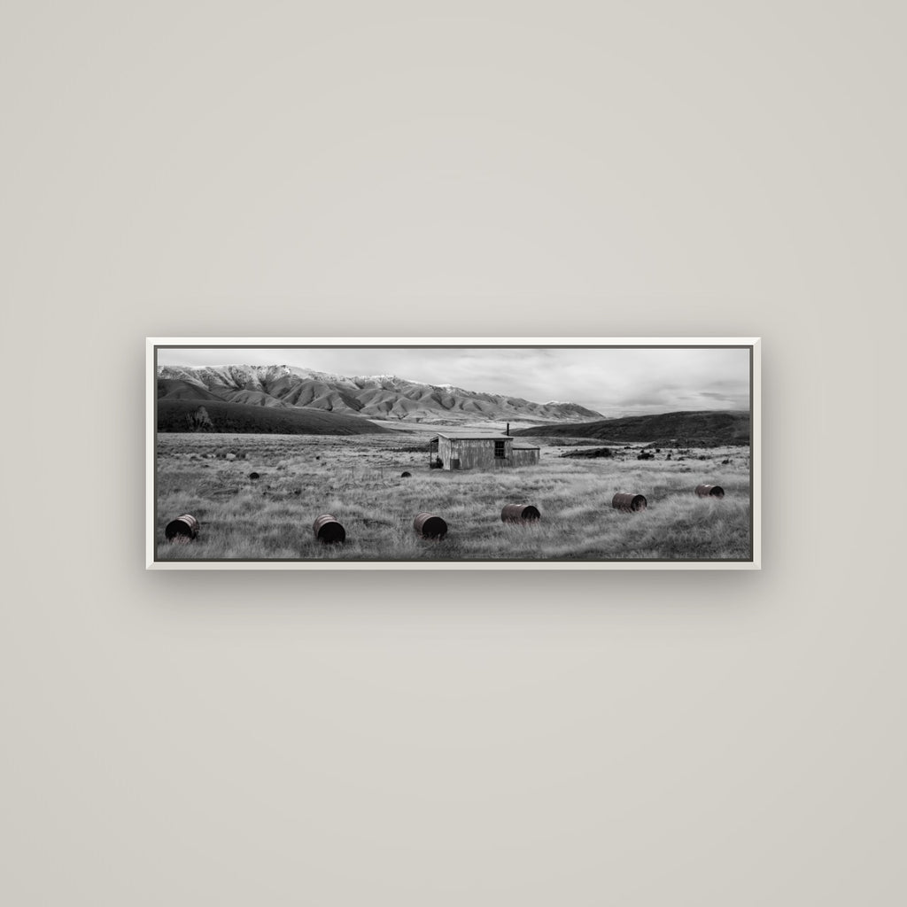 Solitude in the Wild, Barrels of Resilience — Basel White, 113×40 cm. New Zealand fine art wall art by Stephen Milner.