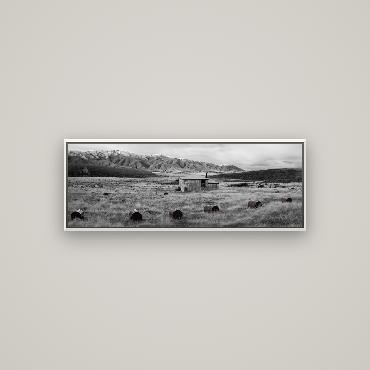 Solitude in the Wild, Barrels of Resilience — Basel White, 113×40 cm. New Zealand fine art wall art by Stephen Milner.