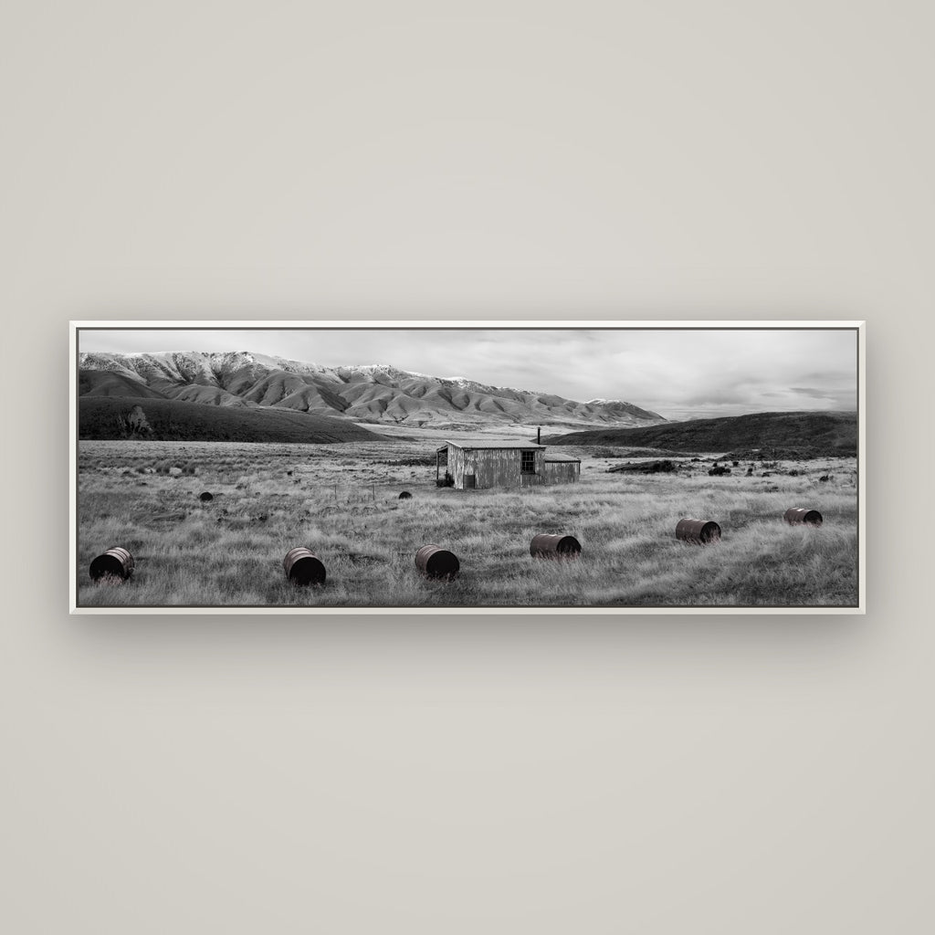 Solitude in the Wild, Barrels of Resilience — Basel White, 170×60 cm. New Zealand fine art wall art by Stephen Milner.