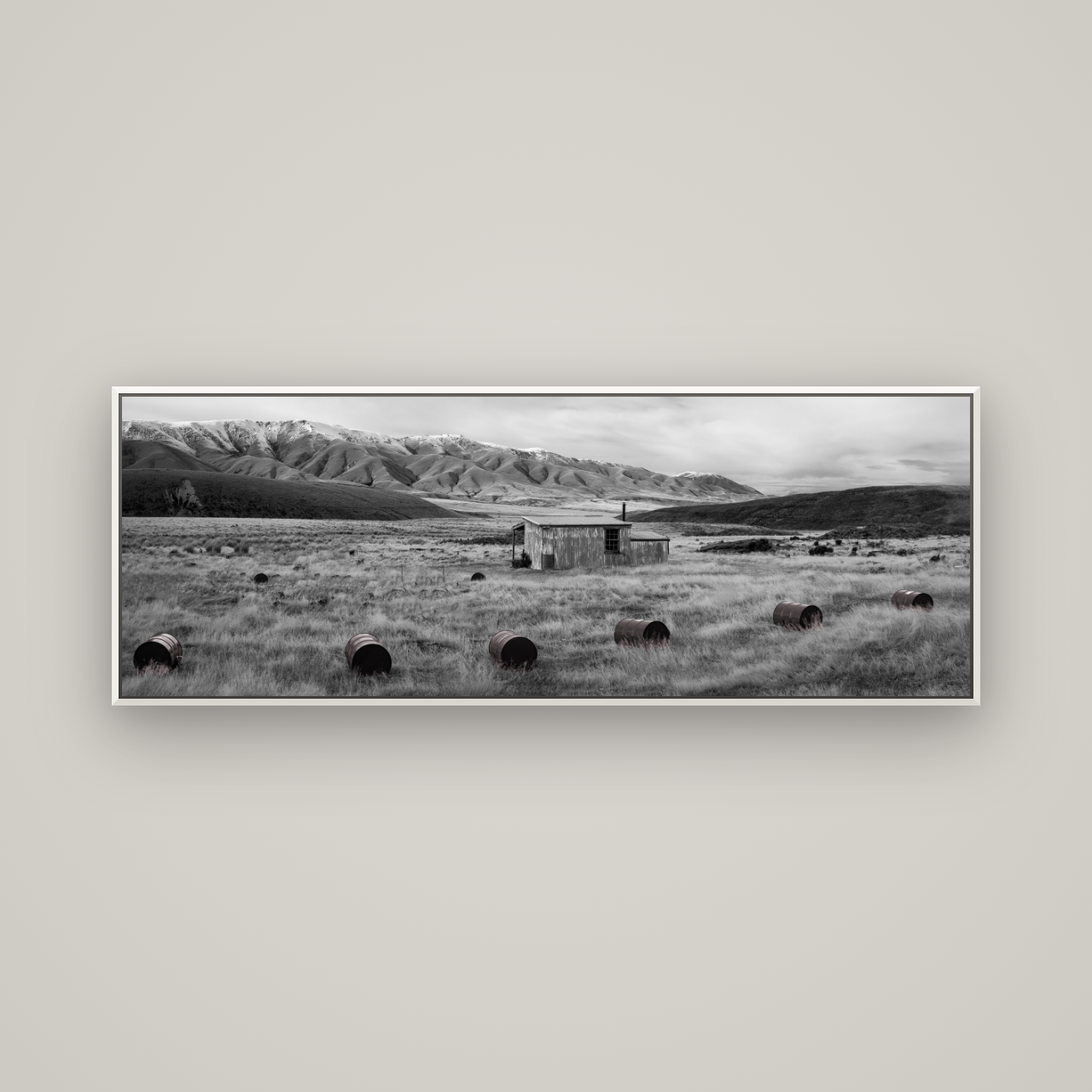 Solitude in the Wild, Barrels of Resilience — Basel White, 170×60 cm. New Zealand fine art wall art by Stephen Milner.