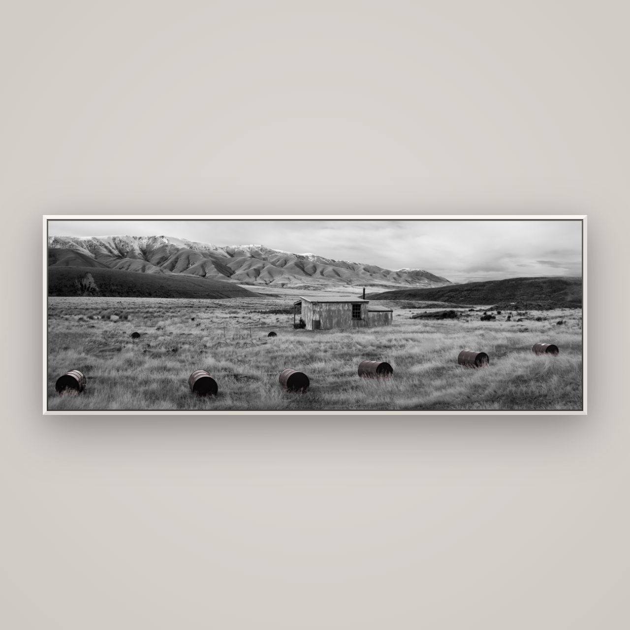 Solitude in the Wild, Barrels of Resilience — Basel White, 198×70 cm. New Zealand fine art wall art by Stephen Milner.