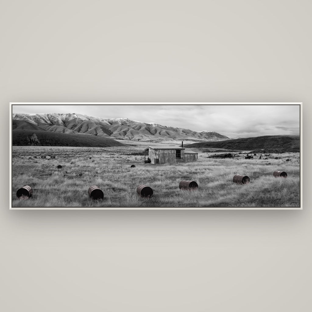Solitude in the Wild, Barrels of Resilience — Basel White, 198×70 cm. New Zealand fine art wall art by Stephen Milner.
