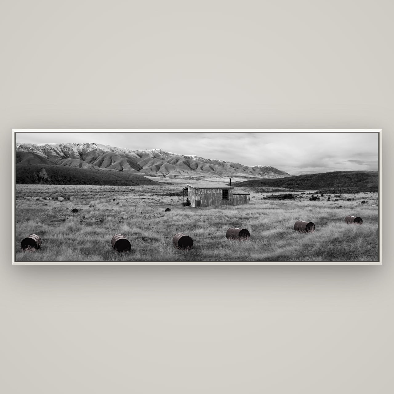 Solitude in the Wild, Barrels of Resilience — Basel White, 198×70 cm. New Zealand fine art wall art by Stephen Milner.