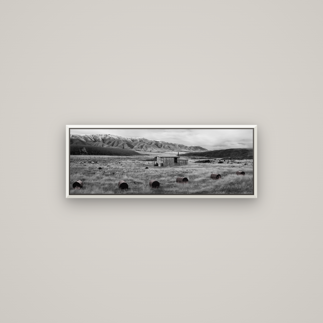 Solitude in the Wild, Barrels of Resilience — Basel White, 85×30 cm. New Zealand fine art wall art by Stephen Milner.