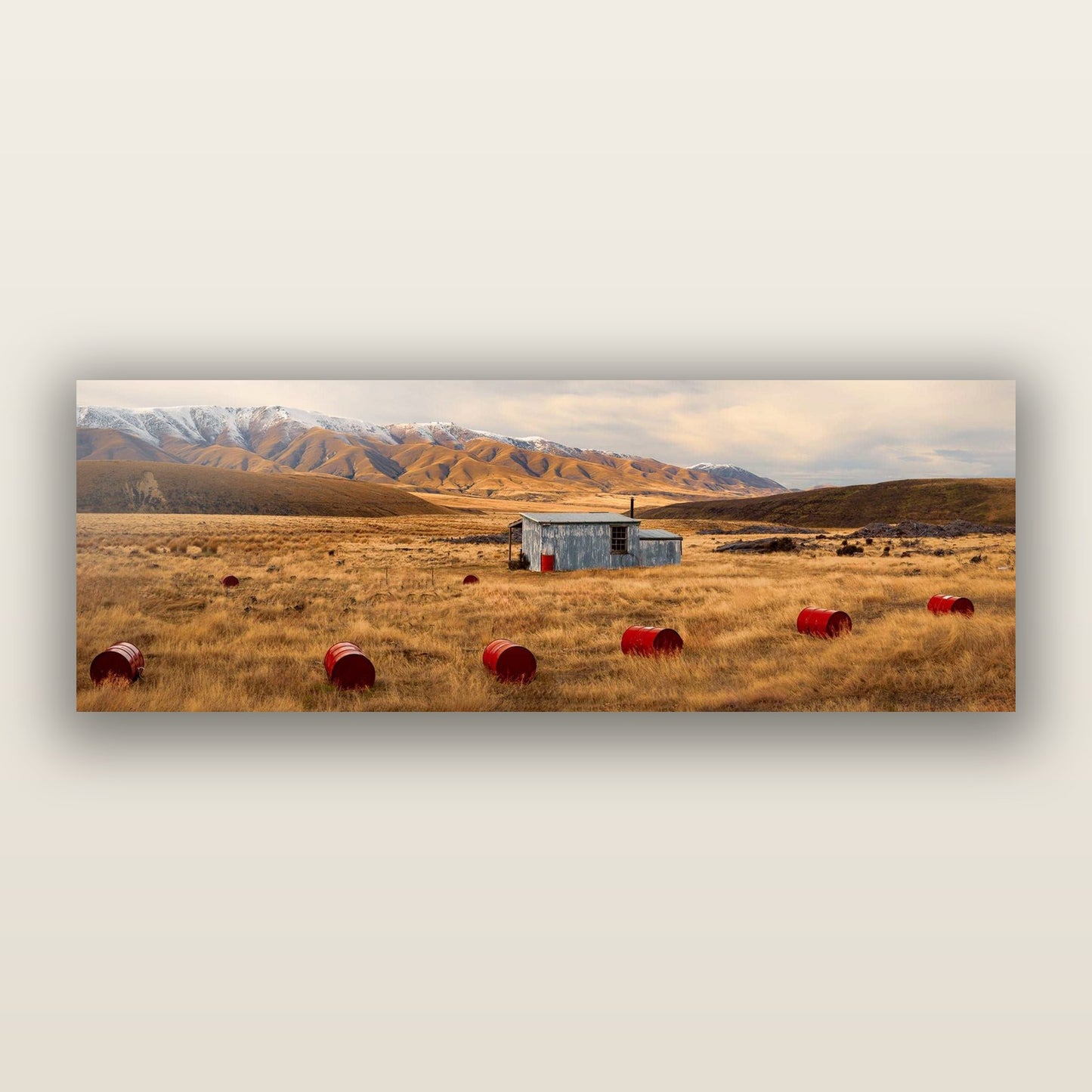 Solitude in the Wild, Red Barrels of Resilience — frameless acrylic glass print. New Zealand fine art landscape photography by Stephen Milner.