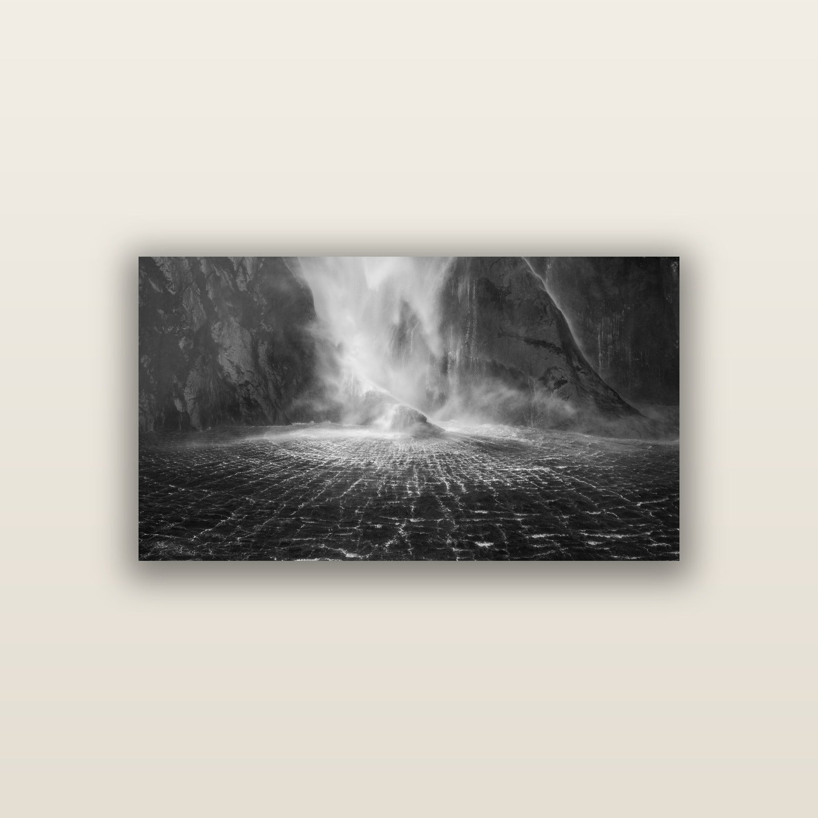 Stirling Falls, Milford Sound — acrylic panel print, small 76 × 38 cm. New Zealand fine art landscape wall art by Stephen Milner.