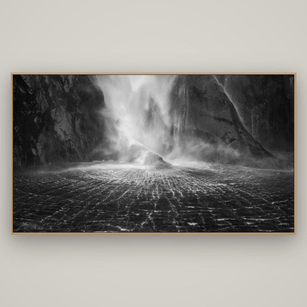 Stirling Falls, Milford Sound, Basel Natural Oak, 196×110 cm. New Zealand fine art wall art by Stephen Milner.