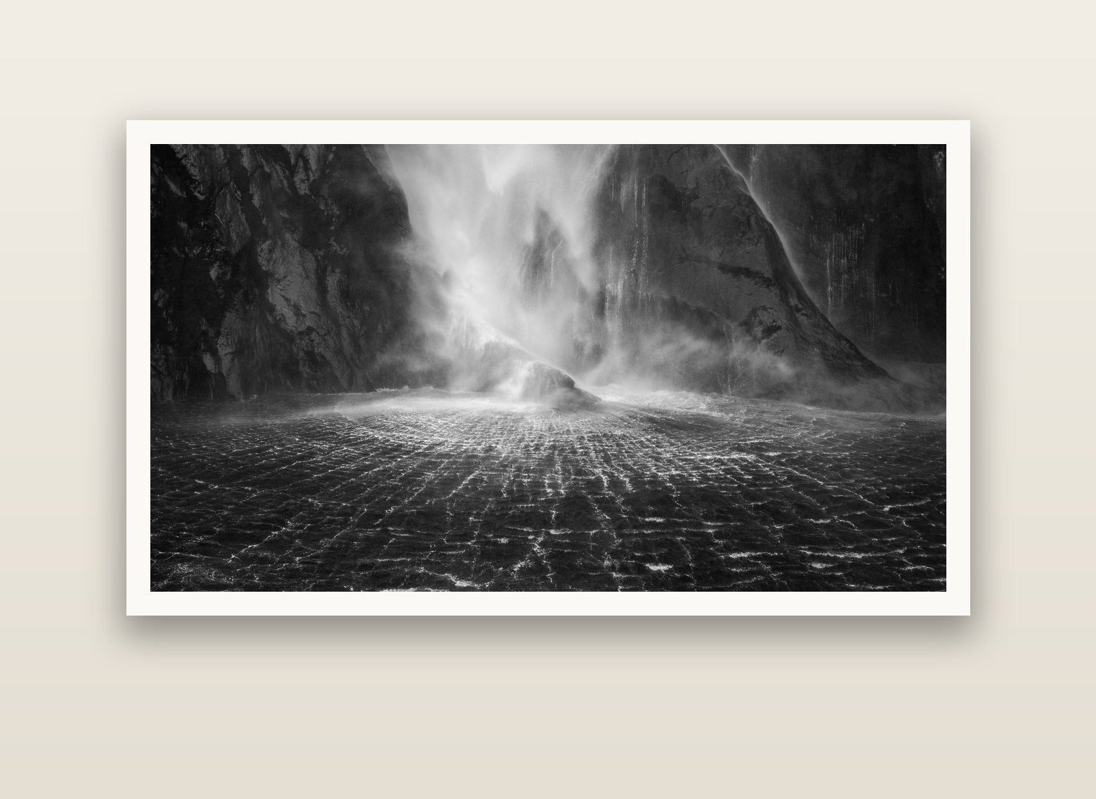 Stirling Falls, Milford Sound — Hahnemühle fine art print, 150 × 75 cm. New Zealand fine art landscape photography by Stephen Milner.