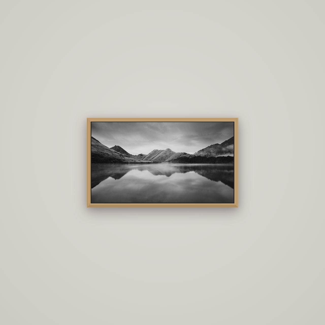 Sunrise Serenity, Moke Lake Queenstown, Basel Natural Oak, 53×30 cm. New Zealand fine art wall art by Stephen Milner.
