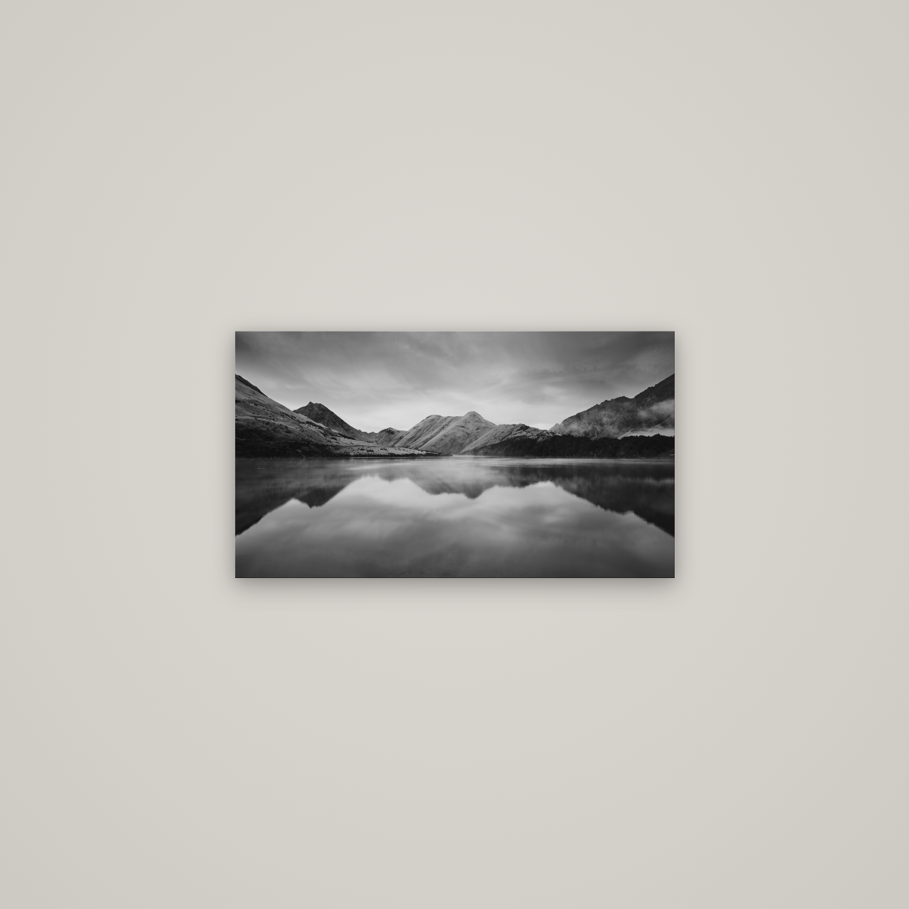 Sunrise Serenity, Moke Lake Queenstown — No frame, 64×36 cm. New Zealand fine art wall art by Stephen Milner.