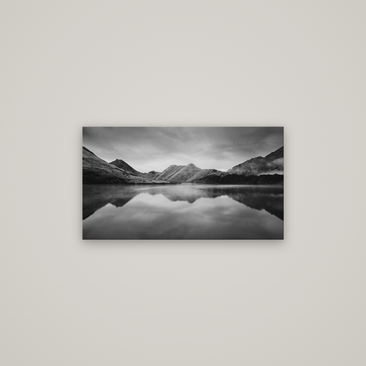 Sunrise Serenity, Moke Lake Queenstown — No frame, 80×45 cm. New Zealand fine art wall art by Stephen Milner.