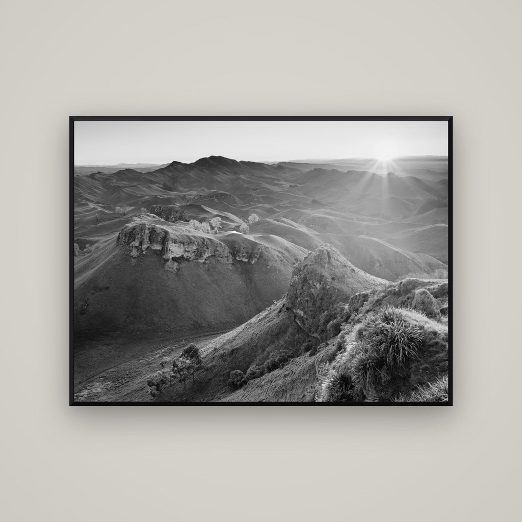 Te Mata Peak, Hawke's Bay — Basel Black Matte, 133×100 cm. New Zealand fine art wall art by Stephen Milner.