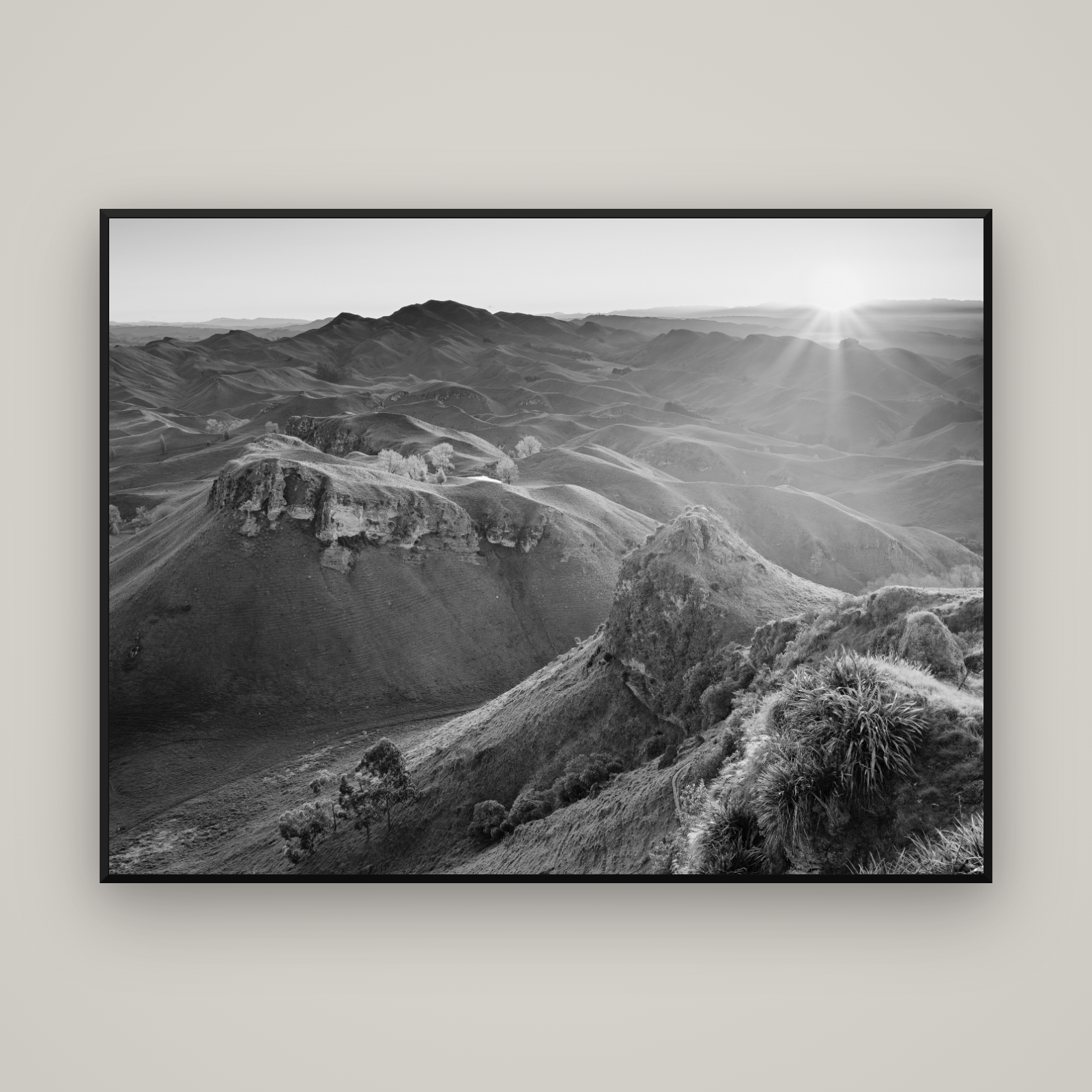 Te Mata Peak, Hawke's Bay — Basel Black Matte, 160×120 cm. New Zealand fine art wall art by Stephen Milner.