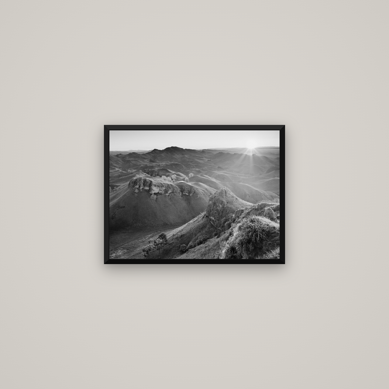 Te Mata Peak, Hawke's Bay — Basel Black Matte, 53×40 cm. New Zealand fine art wall art by Stephen Milner.