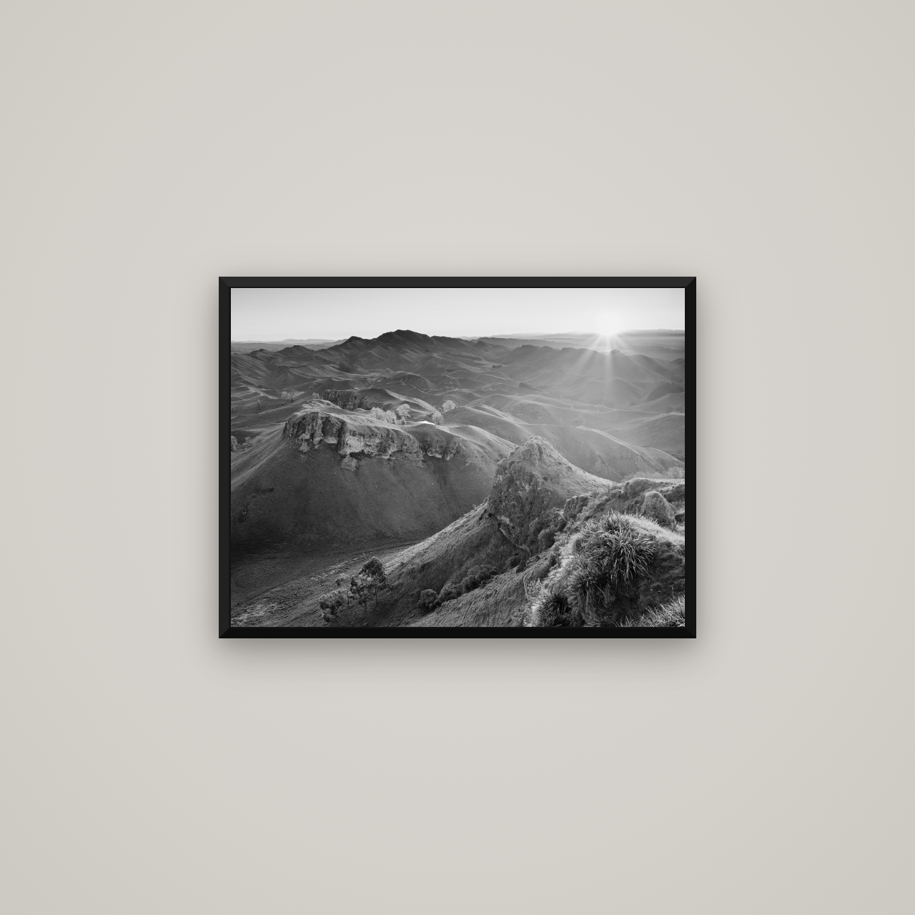 Te Mata Peak, Hawke's Bay — Basel Black Matte, 67×50 cm. New Zealand fine art wall art by Stephen Milner.
