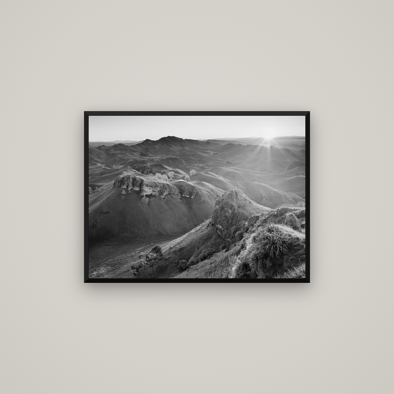 Te Mata Peak, Hawke's Bay — Basel Black Matte, 80×60 cm. New Zealand fine art wall art by Stephen Milner.