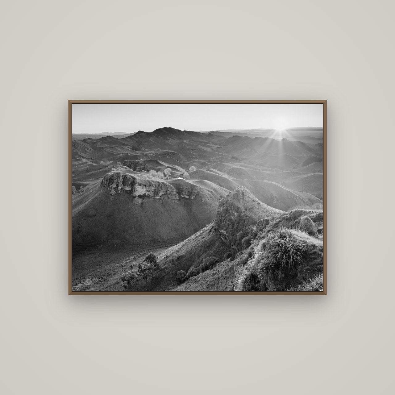 Te Mata Peak, Hawke's Bay, Basel Walnut, 107×80 cm. New Zealand fine art wall art by Stephen Milner.