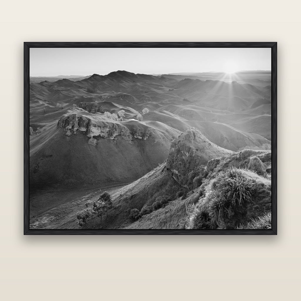 Te Mata Peak, Hawke's Bay — black float frame canvas, 173 × 133 cm. New Zealand fine art landscape wall art by Stephen Milner.