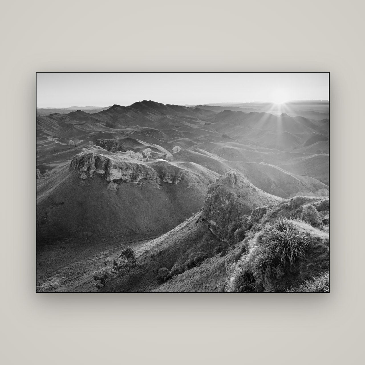 Te Mata Peak, Hawke's Bay — Slimline Black, 160×120 cm. New Zealand fine art wall art by Stephen Milner.