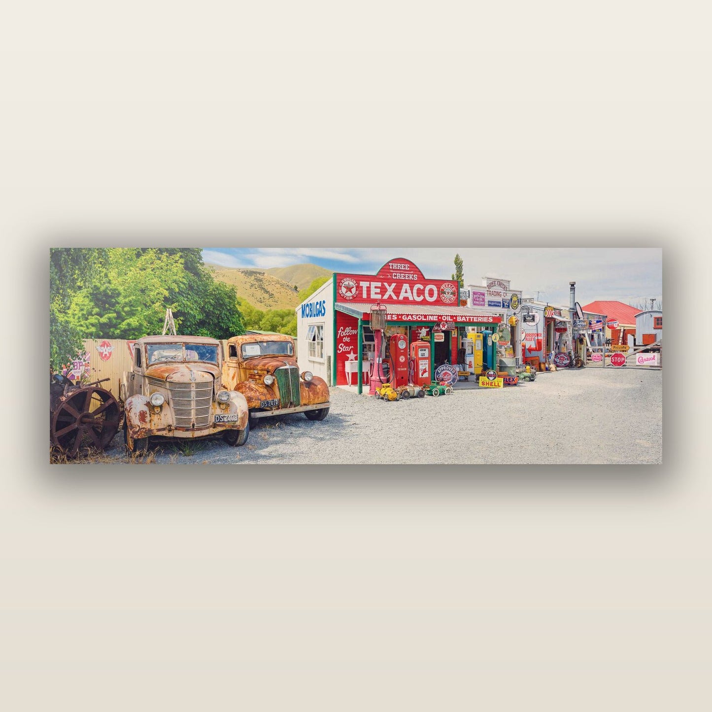 Texaco Time Capsule, Burkes Pass — frameless acrylic glass print. New Zealand fine art landscape photography by Stephen Milner.