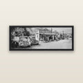 Texaco Time Capsule, Burkes Pass — black float frame canvas, 152 × 56 cm. New Zealand fine art landscape wall art by Stephen Milner.