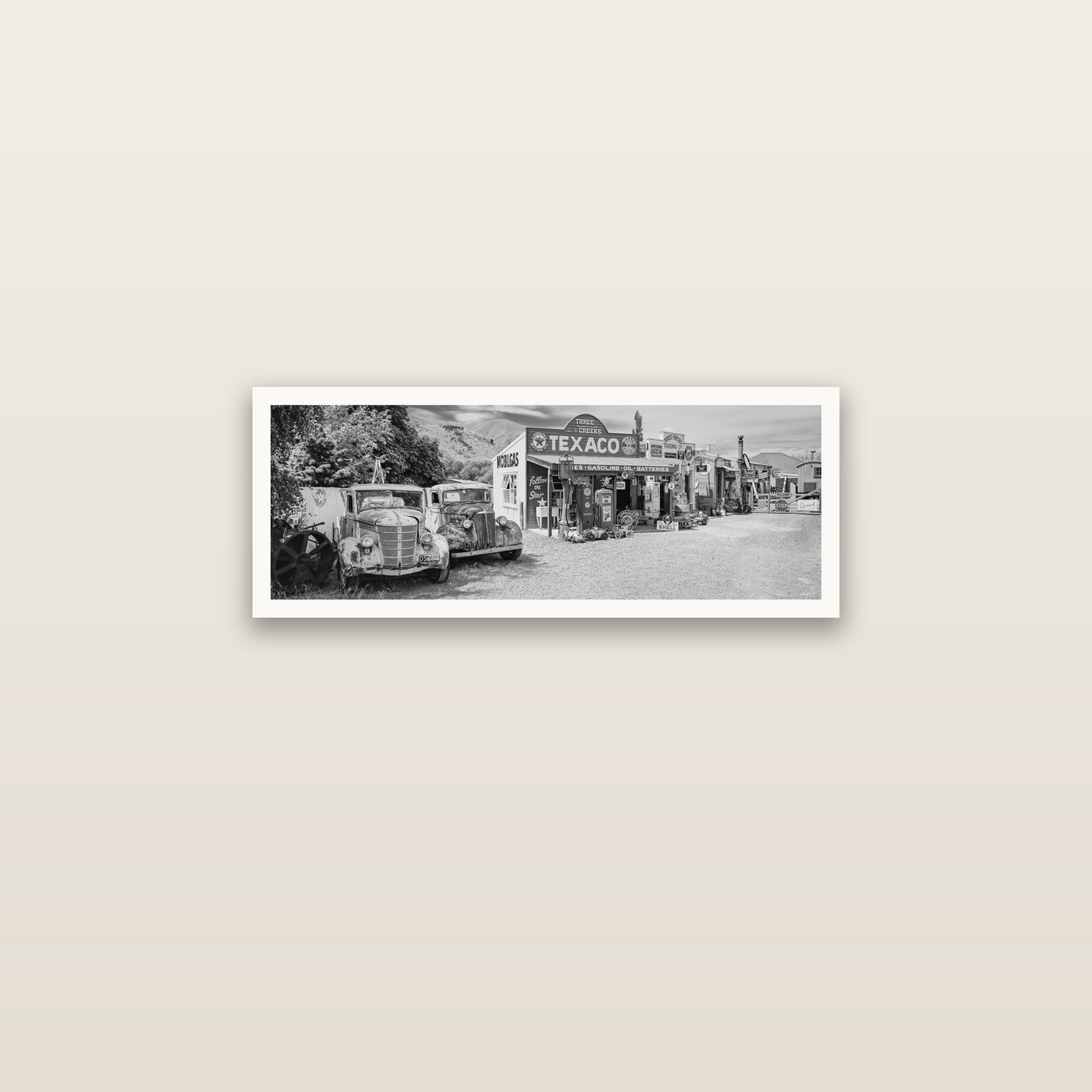 Texaco Time Capsule, Burkes Pass — Hahnemühle fine art print, 76 × 25 cm. New Zealand fine art landscape photography by Stephen Milner.