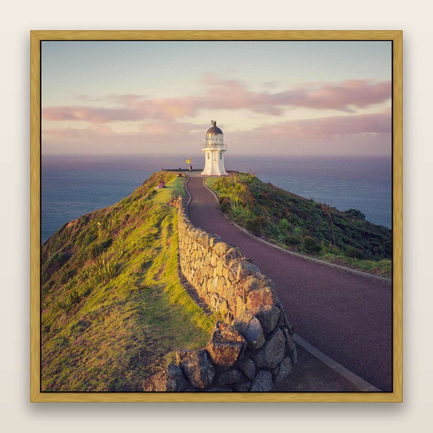 The Cape, Cape Reinga — framed metallic canvas print, Antique Gold frame. New Zealand fine art landscape wall art by Stephen Milner.